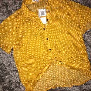 NWT Gold & White Polka Dot Button Down Blouse S